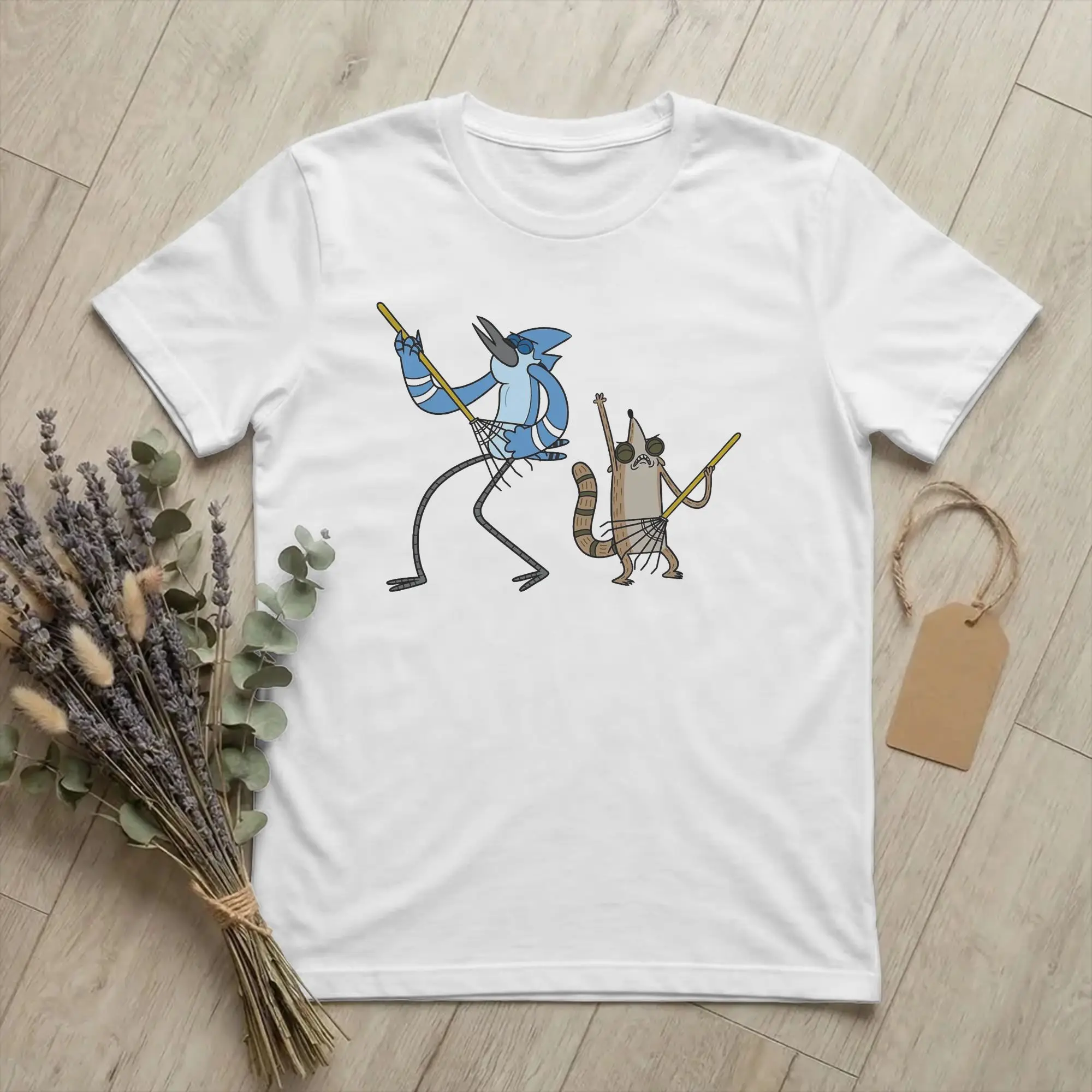 Retro Mordecai and the Rigbys  Tshirts Men's Round Neck Short Sleeve Clothing Regulars Show Show  Cotton Summer Top Tee