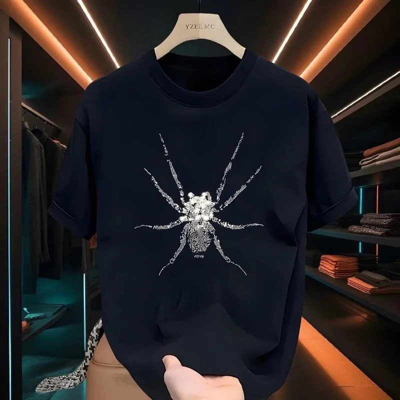 

Футболка с короткими рукавами и принтом Heavy Spider для мужчин и женщин, лето 2022, корейская версия, свободный и универсальный топ на каждый день