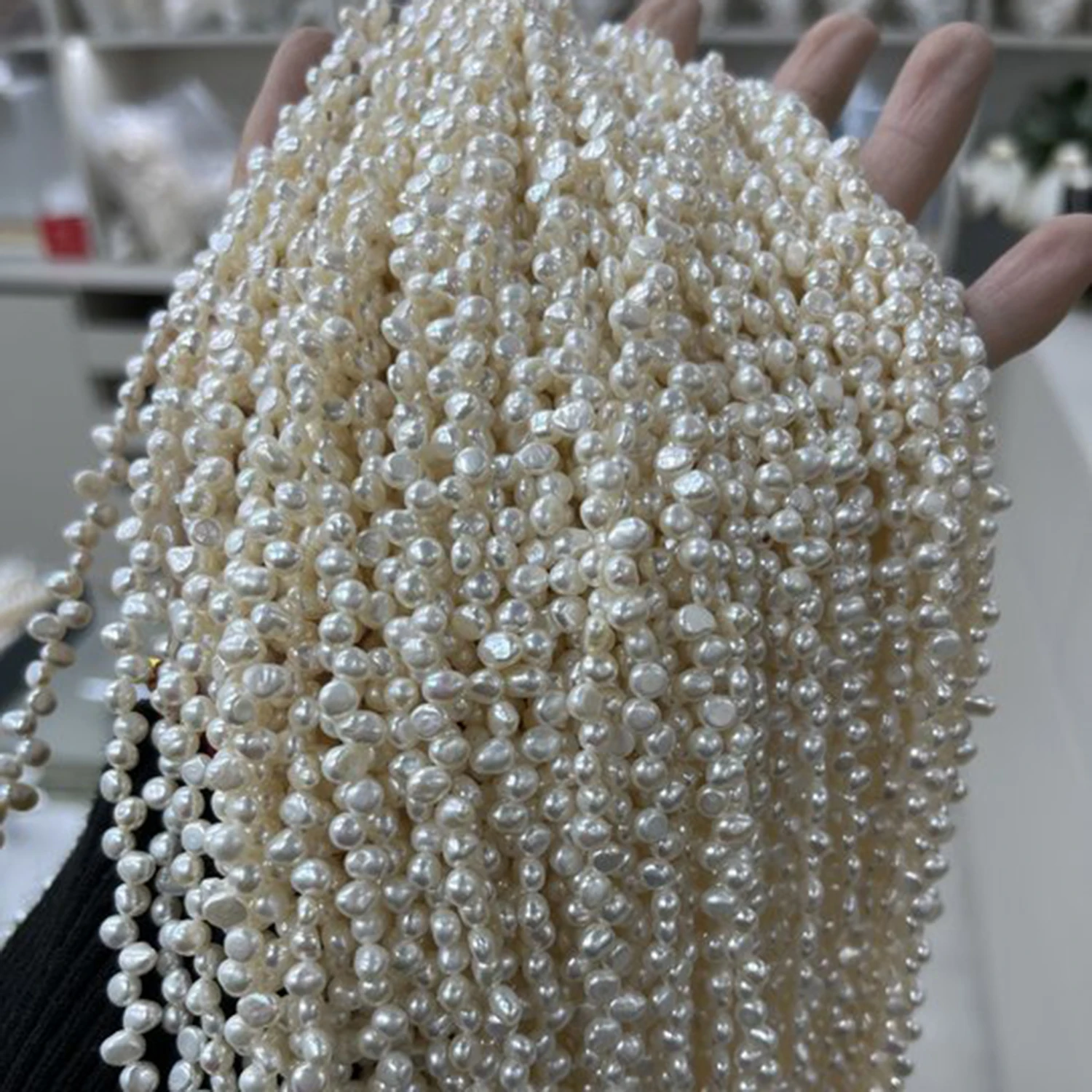 Natural 3-4mm White Baroque Freshwater Pearl Strand Beads Loose Semi-Finished Material for Custom Necklace Jewelry Craft