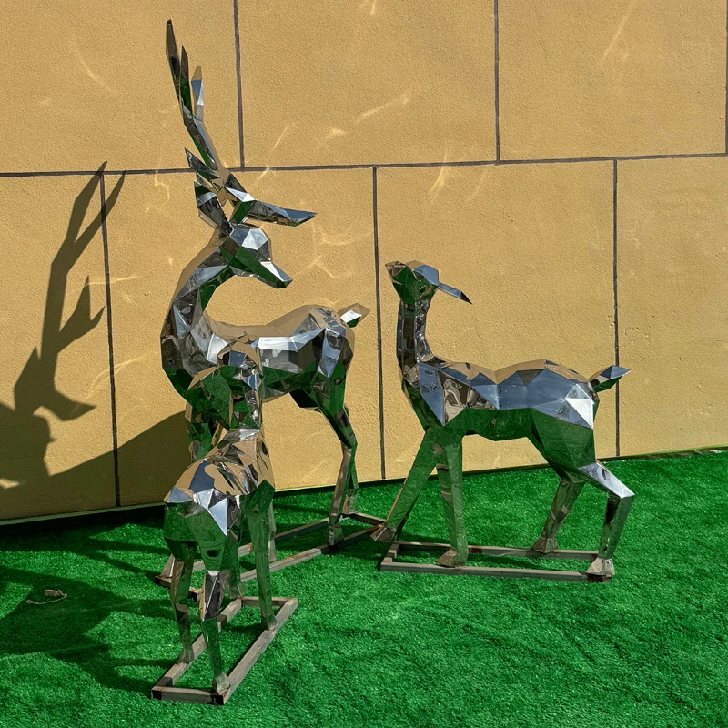 High Polished 304 Stainless Steel Deer Modern Polished Abstract Sphere Sculpture for Home Park
