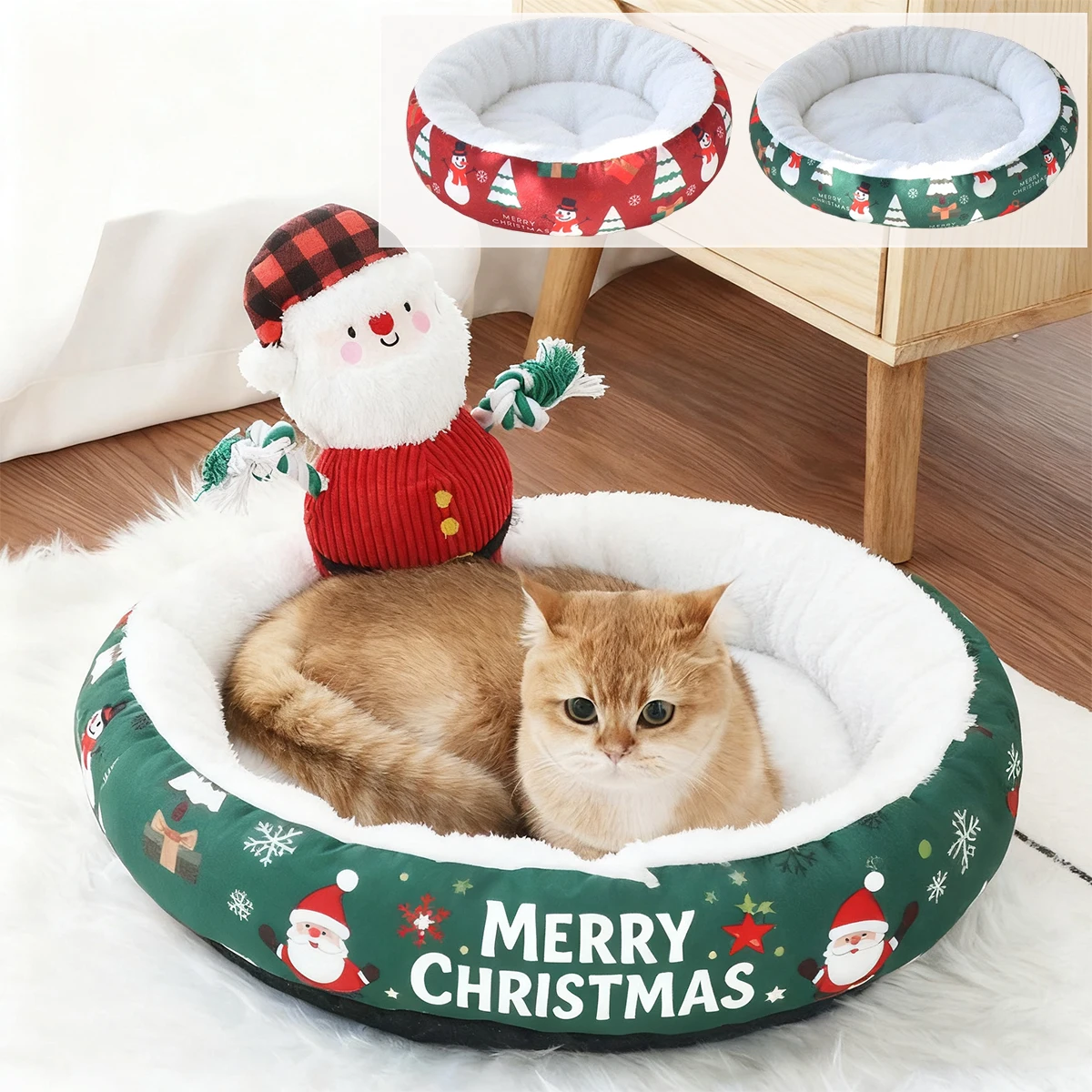

Christmas Dog Bed for Small & Medium Dogs- Festive Red & White Design with Plush Cushion Cozy Sleeping Mat ForIndoor/Outdoor Use