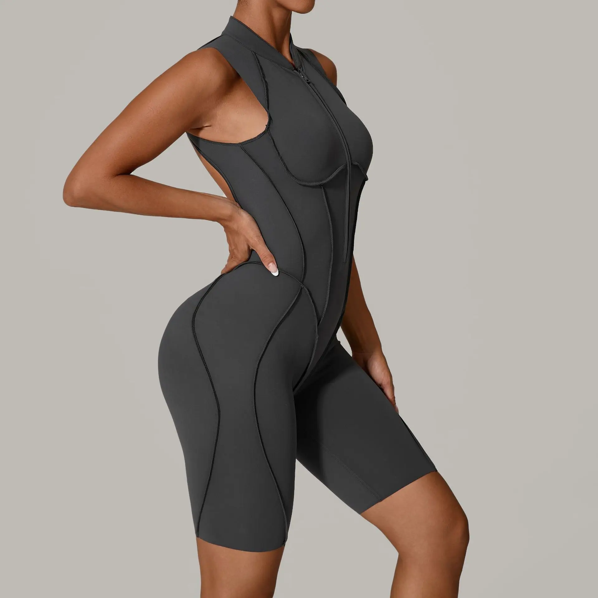 2025 New Women's Jumpsuit Hollow Back Zipper Yoga Suit - Sports Running Gym Workout Bodysuit Tracksuit Athletic Wear S-L