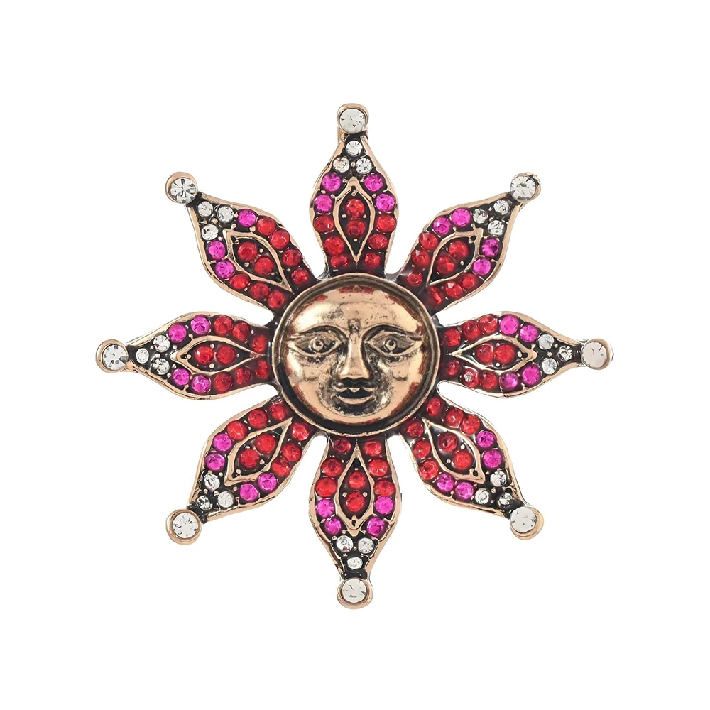 

Vintage Colored Rhinestone Alloy Brooch Pins for Women Suit Jacket Decoration Unique Clown Face Sun Crescent Shape Design Brooch