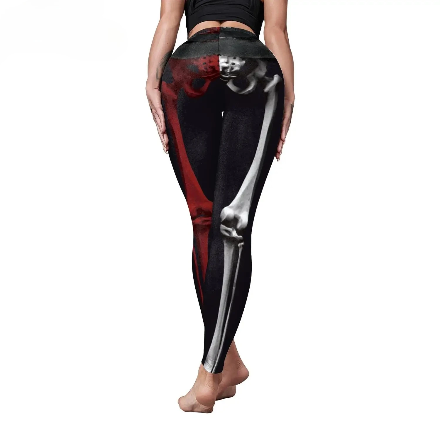 Pantaloni attillati elastici con leggings stampati in 3D scheletro da donna in seta di latte Pantaloni leggings fitness push up