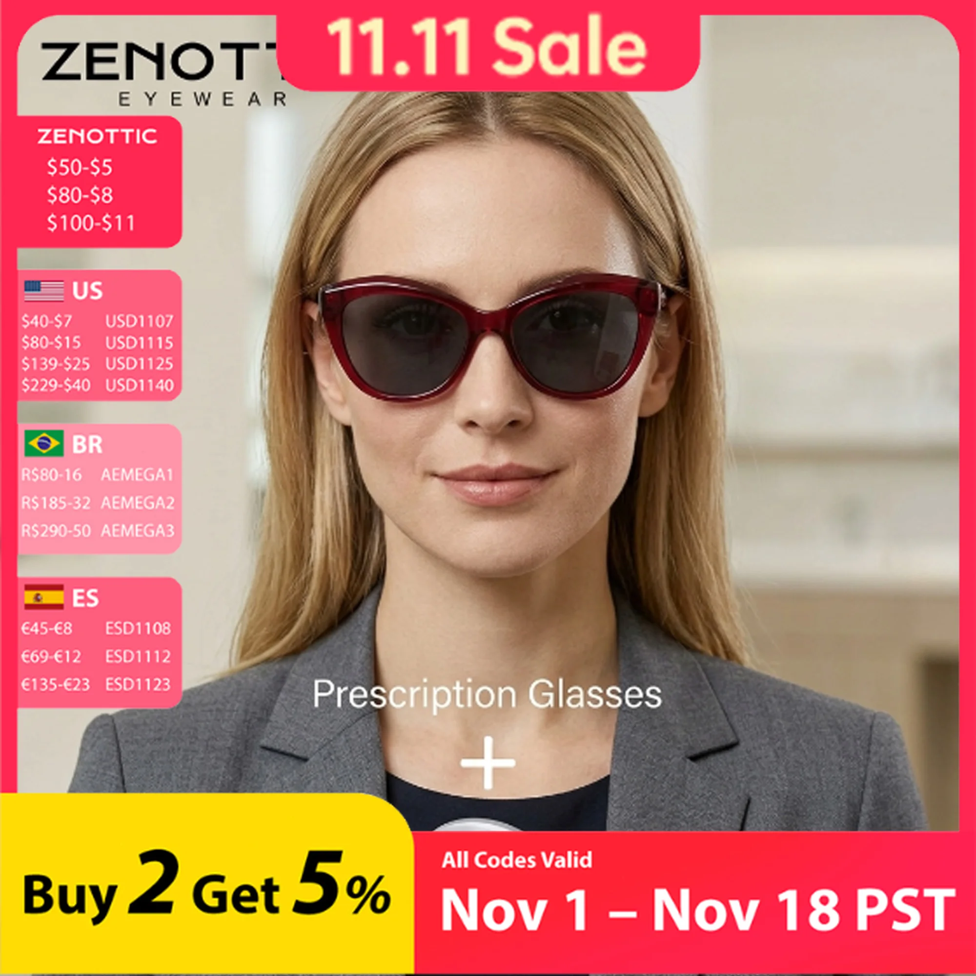 ZENOTTIC Cat Eye Acetate Frame Women Prescription Polarized Sunglasses Progressive Lenses Ultraviolet Ray Block For Driving Use