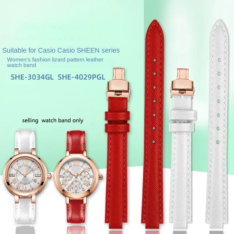Cowhide strap substitute Casio watch for women SHEEN series SHE-3034GL/SHE-4029PG genuine leather watch strap accessories