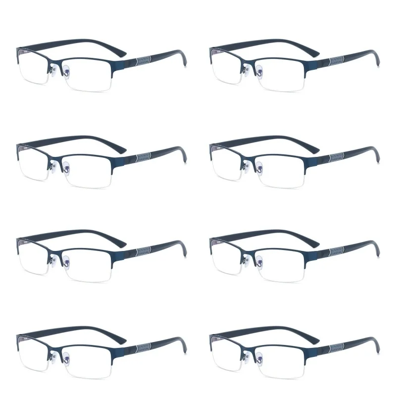 

8PCS Business Metal Square Presbyopic Glasses For Men Fashion Anti Blue Light Reading Glasses HD Anti Fatigue Hyperopia Glasses