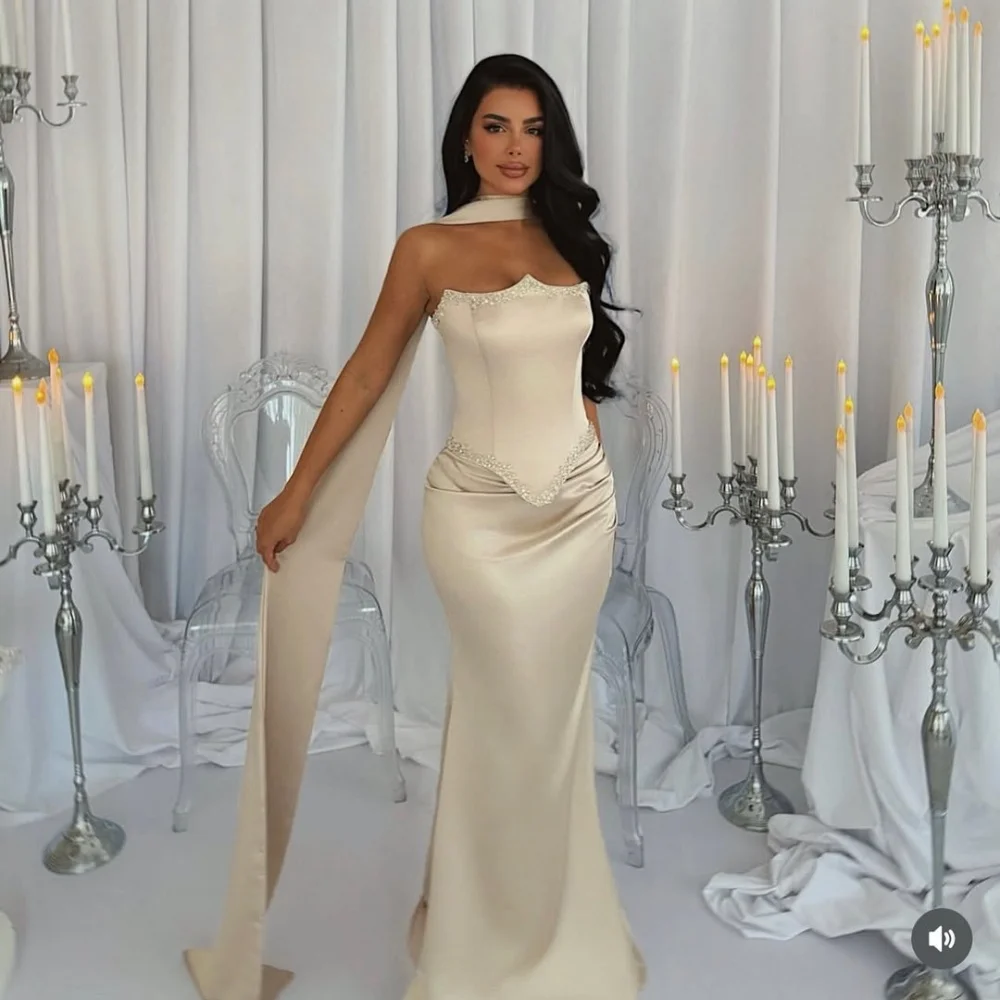 

Customized High Quality Exquisite Charmeuse Rhinestone Pleat Mermaid Strapless Long Dresses Bespoke Occasion Dresses Matching
