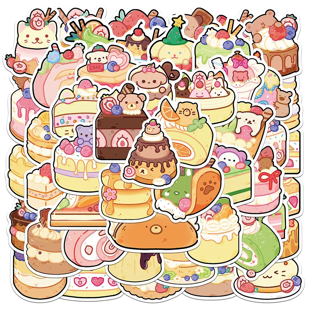 10/30/50pcs Cute Cartoon Animal Food Cake Aesthetic Stickers Decals DIY Laptop Notebook Phone Decoration Scrapbooking Sticker