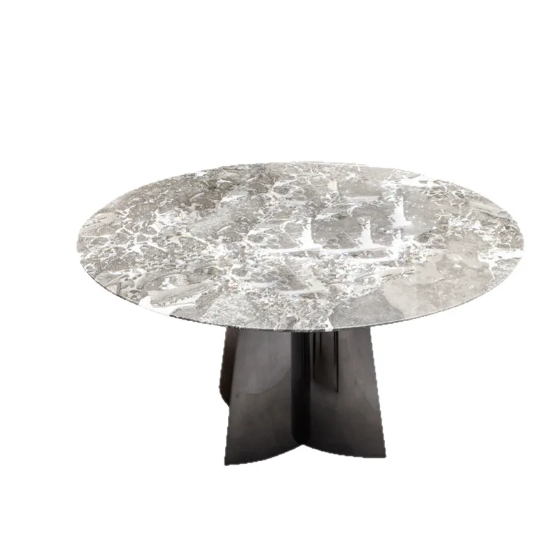 

Italian light luxury marble dining table and chairs household dining table modern simple furniture round