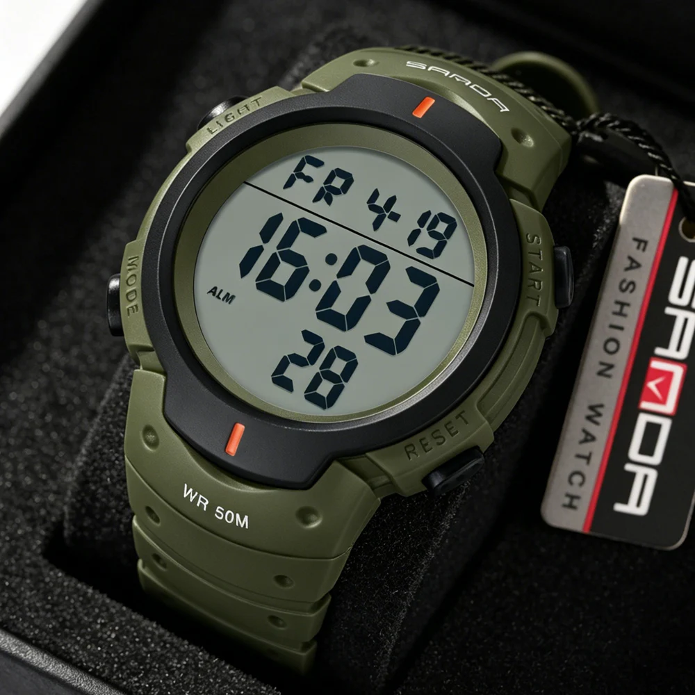 SANDA Fashion Electron Analog Watch for Men Women Waterproof Square Dial Count Down Timer Digital Wristwatch Man World Time