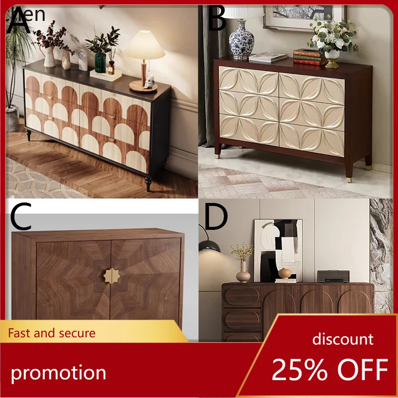 HXL Solid Wood Spliced Veneer Hardware Base Push-Type Cabinet Door Sideboard