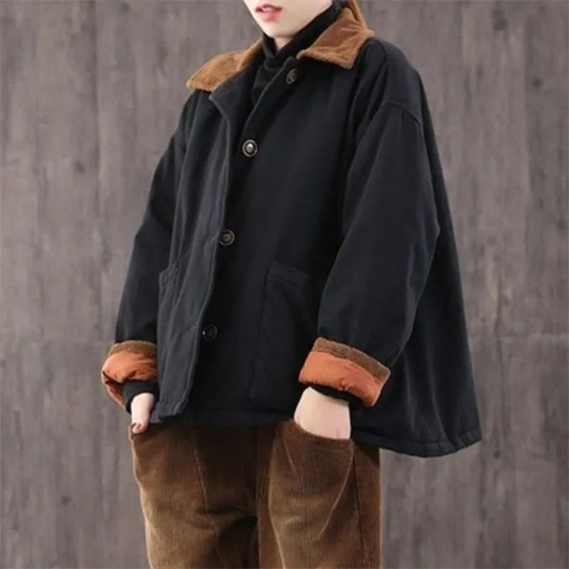 Winter Dameskleding Parka Warme Oversized Katoenen Jas Met Één Rij Knopen, Lange Mouw, Vintage Bovenkleding Van Hoge Kwaliteit