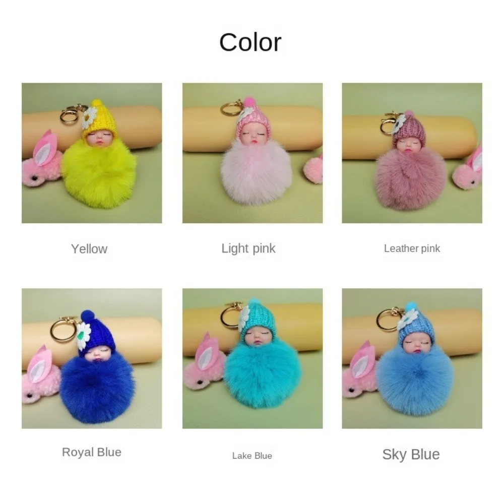 Cute Pompom Sleeping Keychain Fluffy Fur Ball Keyholder Gift Bag Charms Ornmant Couple