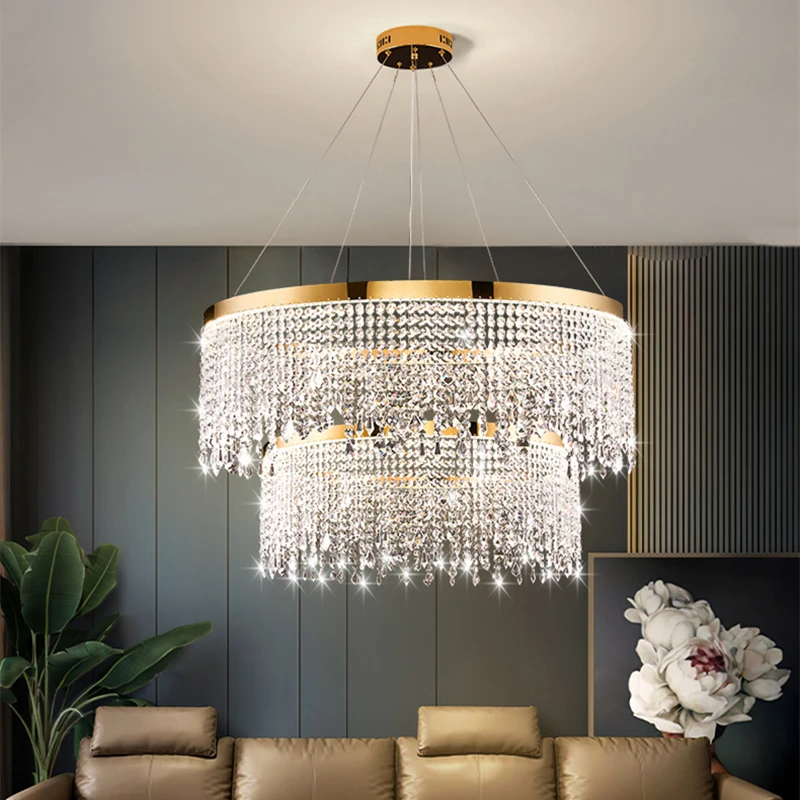 High End Designer Crystal Water Curtain Pendant Chandelier For Foyer Dining Room Hotel Hall Home Decor Staircase Led Lighting