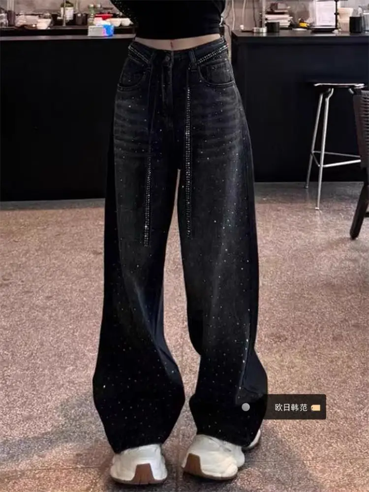 

Women Black Baggy Y2k Jeans Harajuku Vintage Wide Leg Denim Trouser Oversize Hip Hop Jean Long Pants Japanese 2000s Style