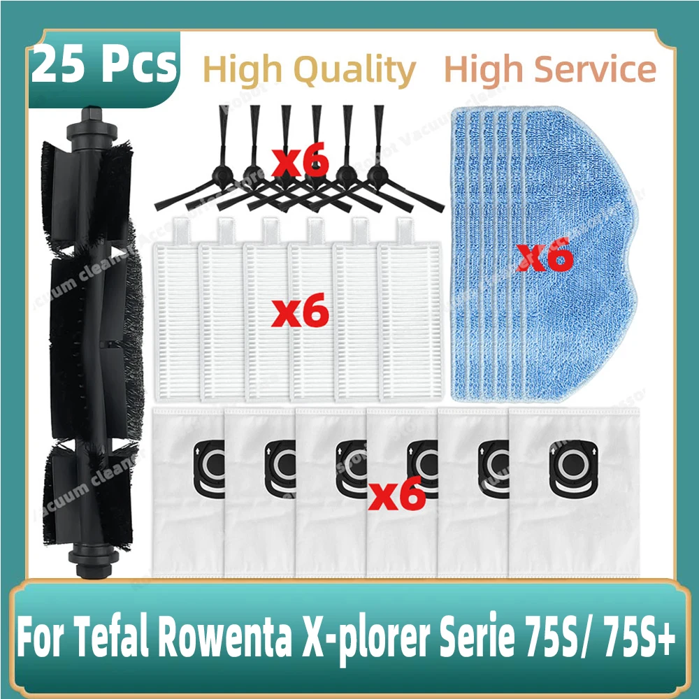 Compatible pour Tefal Rowenta x-plorer série 75S RR8577WH / 75S + RG8597W rouleau brosse latérale principale filtre Hepa pièces en tissu de vadrouille
