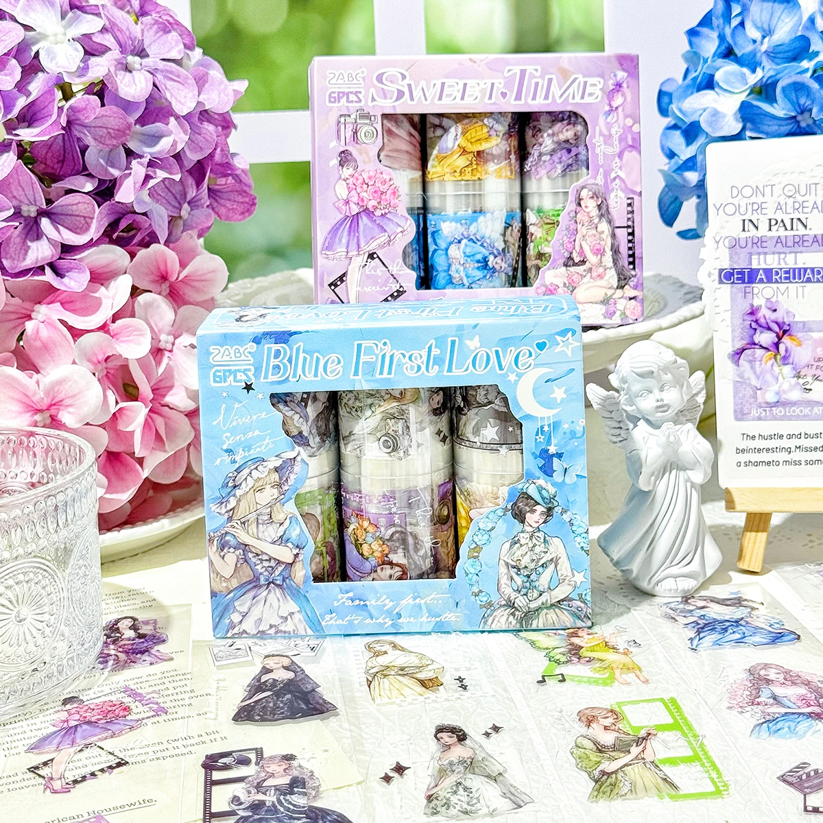 

6 rolls/box, creative character pattern sticker tape, suitable for DIY brochure and gift decoration, fashionable and exquisite