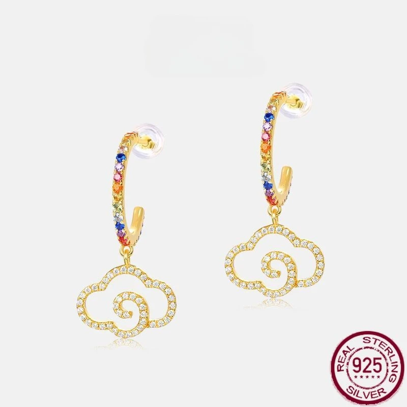 

New S925 pure silver simple auspicious cloud color zirconium temperament fashionable earrings for wedding jewelry