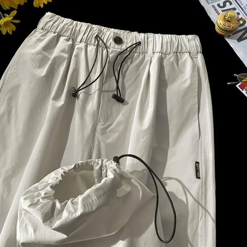 

Men Summer Thin Casual Pants Quick-drying Straight Slim Ice-silk Pants Korean Style Harajuku Wide Leg Baggy Pants Y2k Joggers