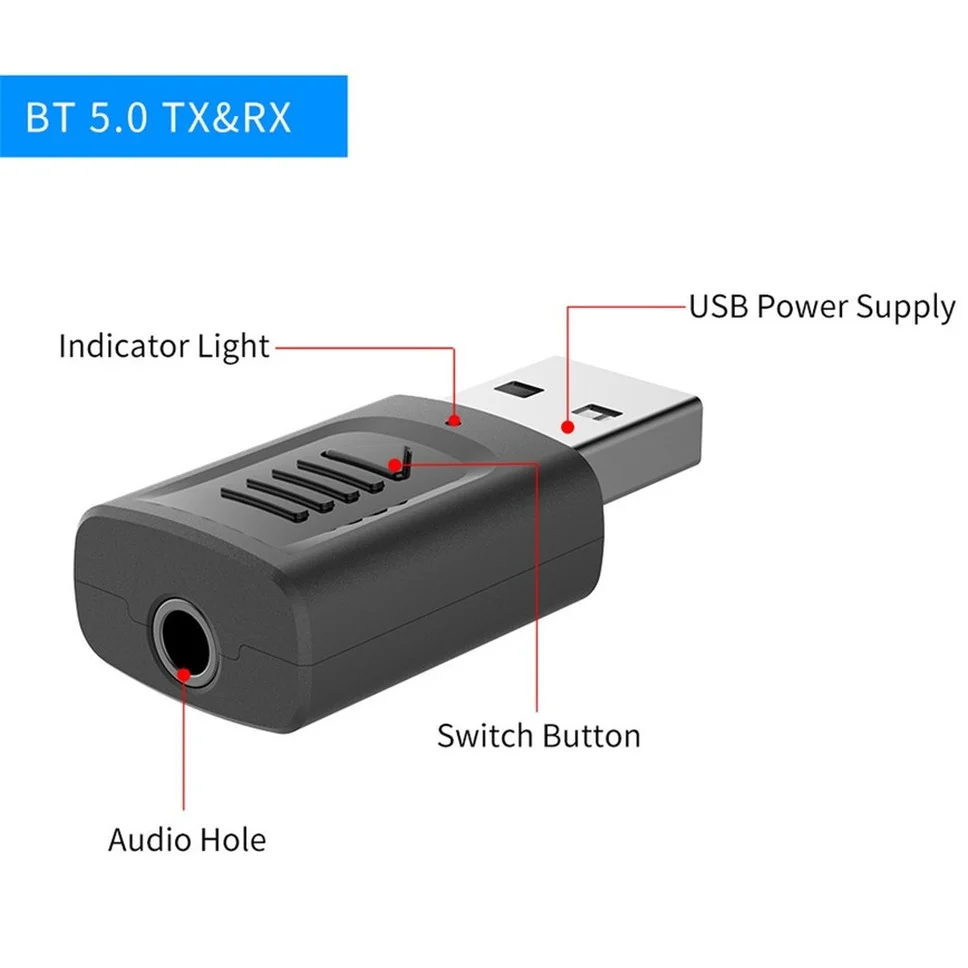 4 In 1 USB Bluetooth 5.0ตัวรับสัญญาณสเตอริโอเครื่องส่งสัญญาณ AUX RCA แจ็ค3.5มม.ไร้สายขนาดเล็กตัวแปลงบลูทูธสำหรับทีวีรถแล็ปท็อป