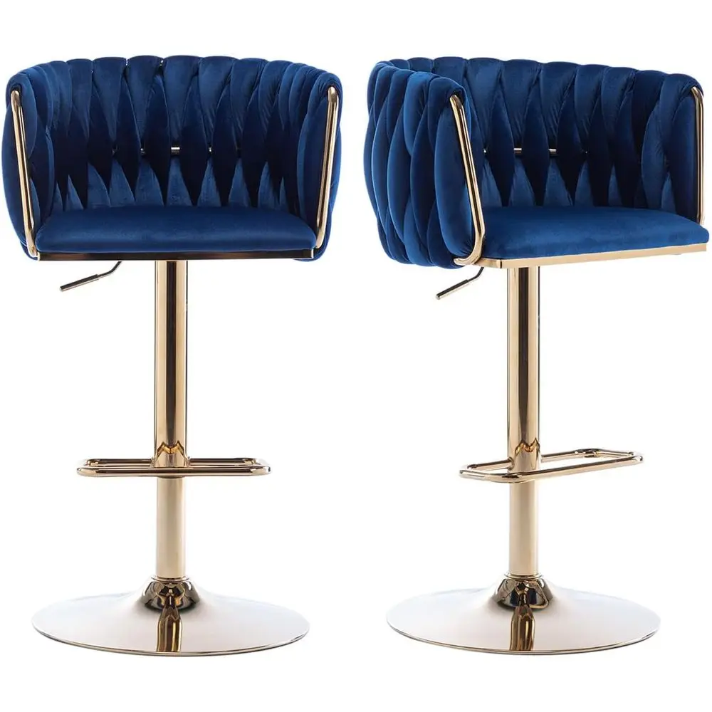 Velvet Swivel Bar Stools Set o 2, Counter Height Bar Stool with Woven Back, Gold Kitchen Bar Stools or Kitchen Island, Cae, Pub,