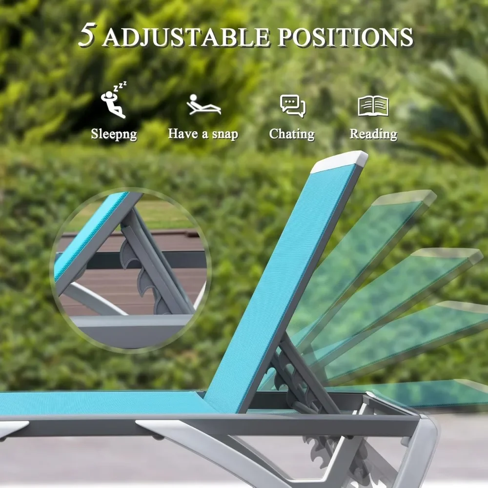 Chaise Lounge - Aluminum Adjustable Patio Lounge,Plastic Pool Lounge Chair (2 Aqua Lounges W/Table)