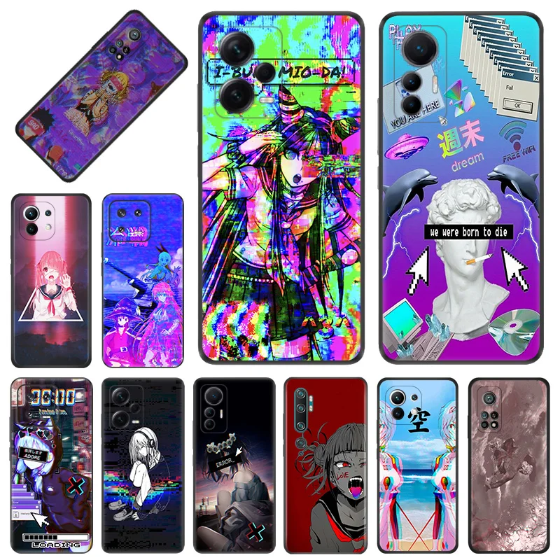 Phone Case for Xiaomi 13 12 Lite 12x 12t Redmi Note13 Note12 13c 12c 12s Vaporwave Girl Anime Soft Black Anti-Drop Cover