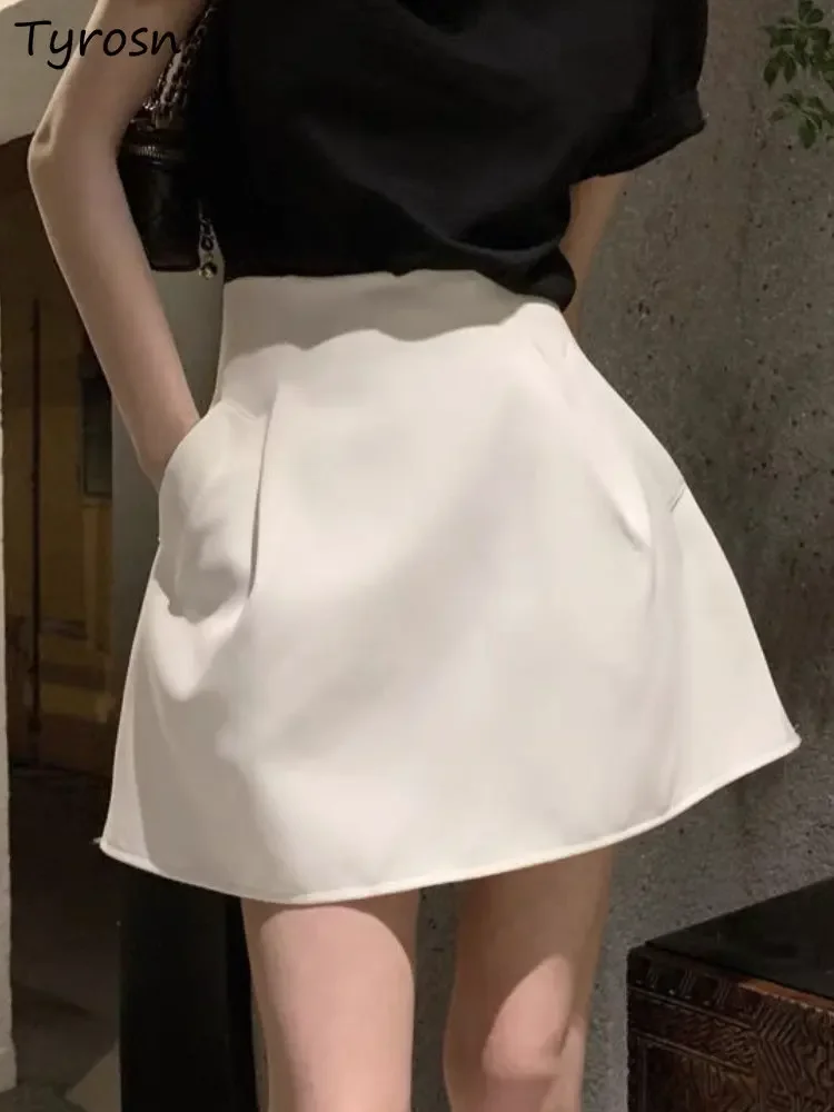 

Skirts Women Ball Gown Simple Solid S-3XL All-match French Style Ladies Mini Summer Retro High Waist Elegant Design Leisure Chic