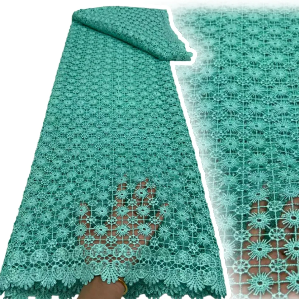 

African Milk Silk Fabric with Water Soluble Lace 2025 High Quality Milk Silk Nigerian Mesh Lace Fabric for Wedding Dress SZ1562