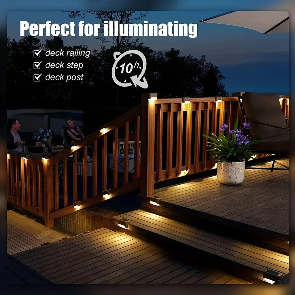 4pc Mini Solar Deck Lights Outdoor Waterproof Led Sun Power Fence Lamp for Yard Pathway Patio Garden Steps Railing Stairs