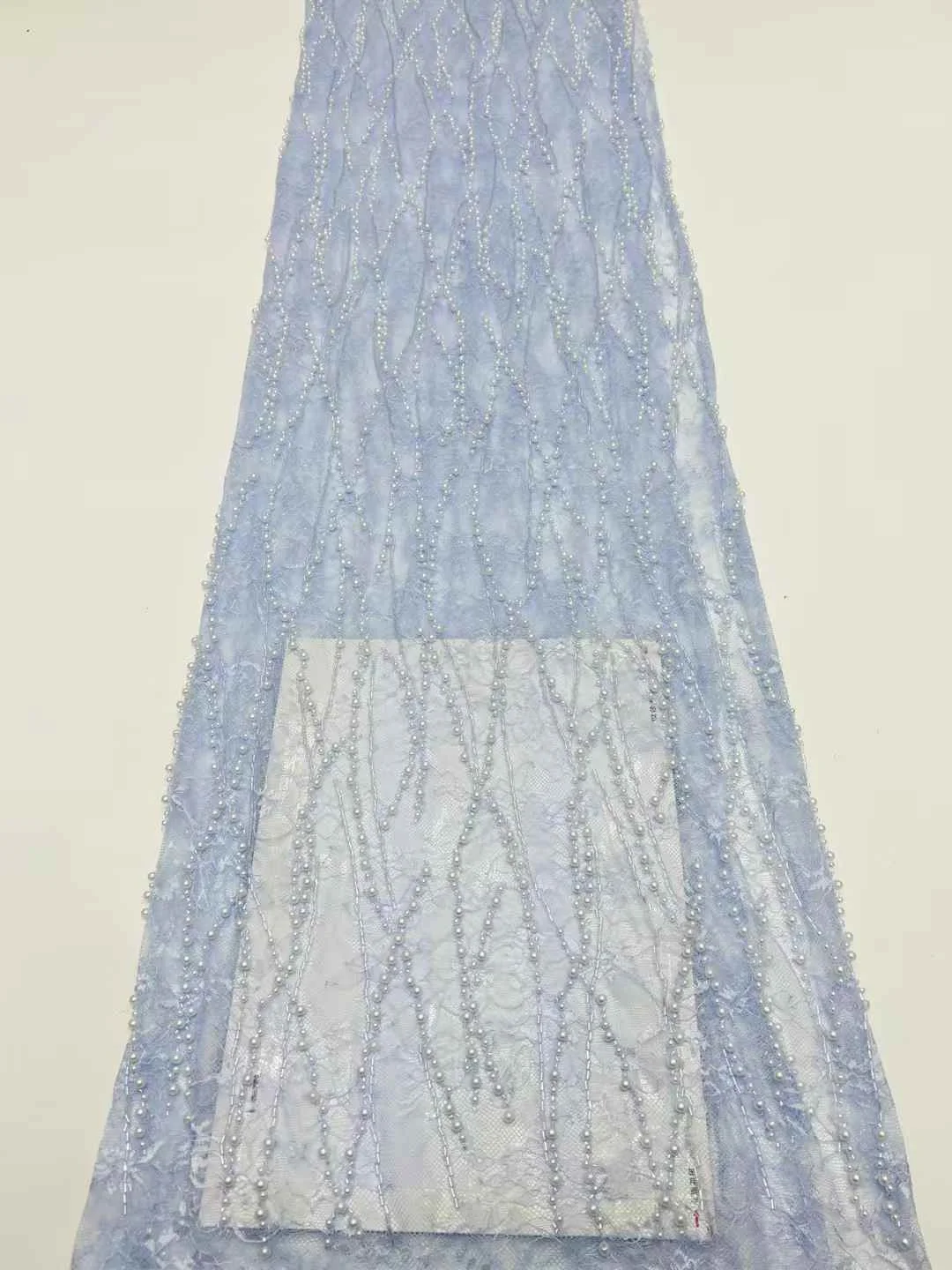 Luxury Bead Tube Embroidery African Lace Fabric French Sequined Tulle Fabric For Nigerian Wedding Party