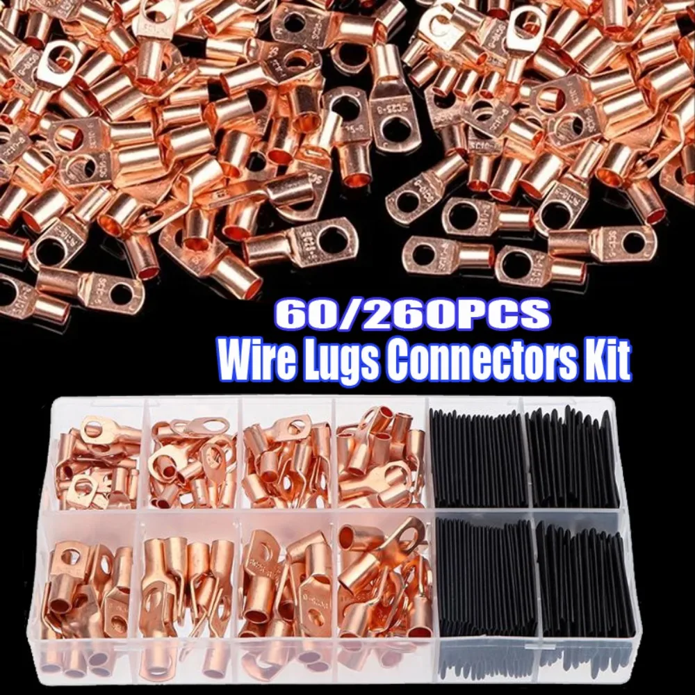 

260/140/60PCS Bare Cable Crimp Terminal Connector Wire Lug Terminals Ring Copper Connectors SC6-25