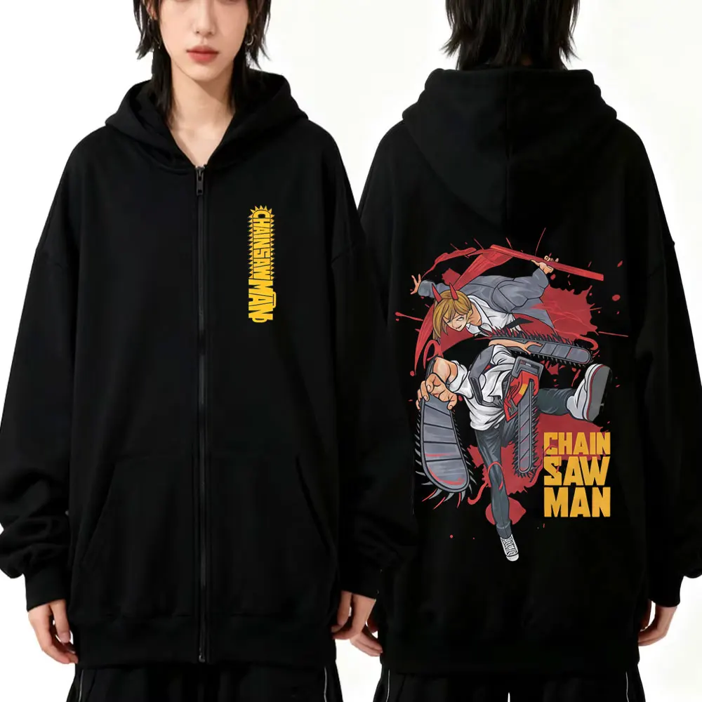 

Hot Sale Anime Chainsaw Man Zipper Hoodie Denji Pochita Graphic Jacket Coat Men Women Funny Cartoon Oversized Zip Up Sweatshirt