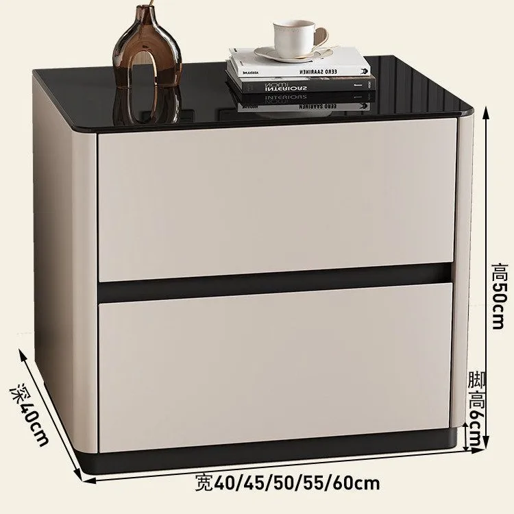 New cream wind explosion-proof tempered glass desktop bedside table bedroom household double pumping solid wood