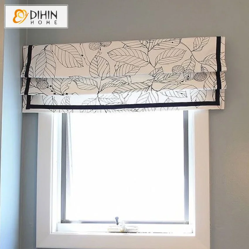 

Motorized Pastoral Leaves Printed Roman Shades Light Filter / Blackout Roman Blinds Window Curtains With Chain Mechanism