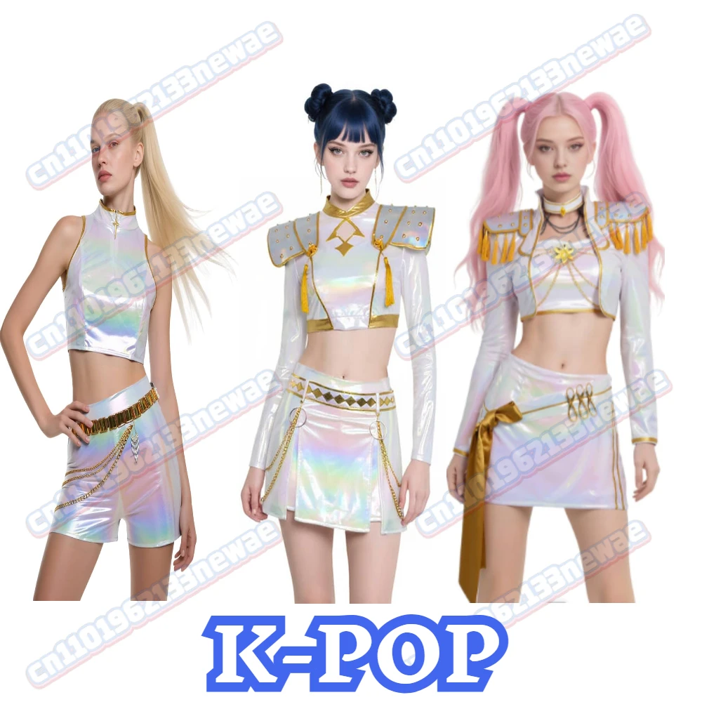 

Anime Movie HUNTR X KPOP Zoey Rumi Mira Cosplay Costume Adult Kids White Halloween Party Role Play Performance OutfitProp