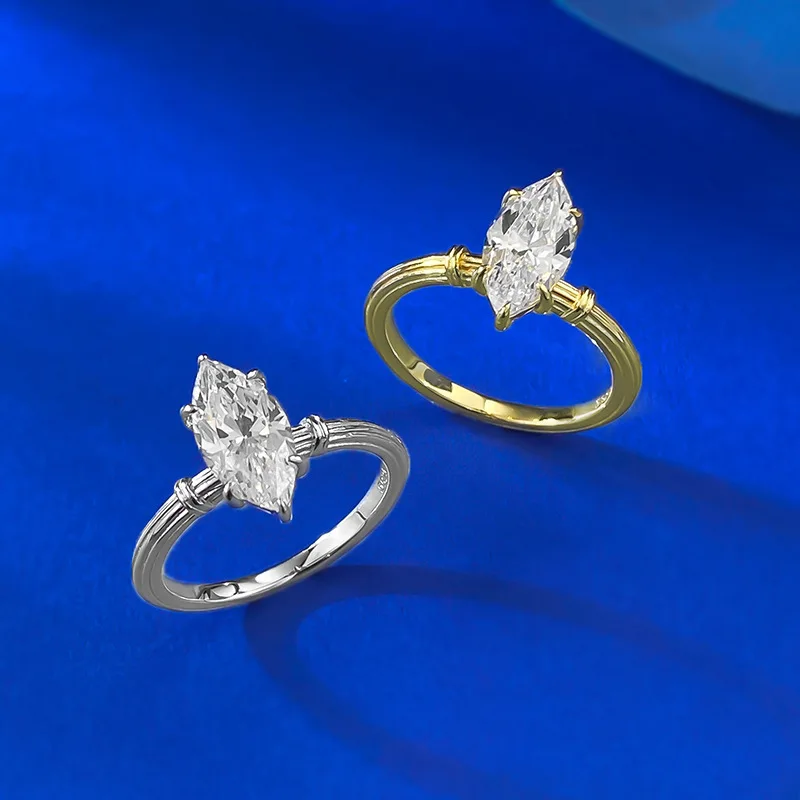 

Роскошное женское кольцо с высокоуглеродистым бриллиантом 6x12 мм - позолоченное обручальное кольцо и обручальное кольцо из стерлингового серебра 925 пробы, подарок на годовщину