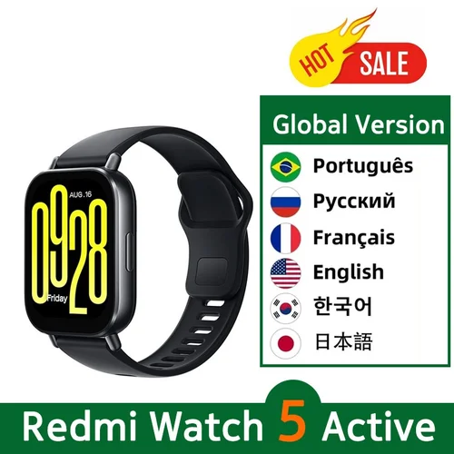 Nueva versión Global Xiaomi Redmi Watch 5 reloj inteligente activo pantalla de 2 ""llamada telefónica Bluetooth más de 140 modos deportivos 5ATM resistente al agua