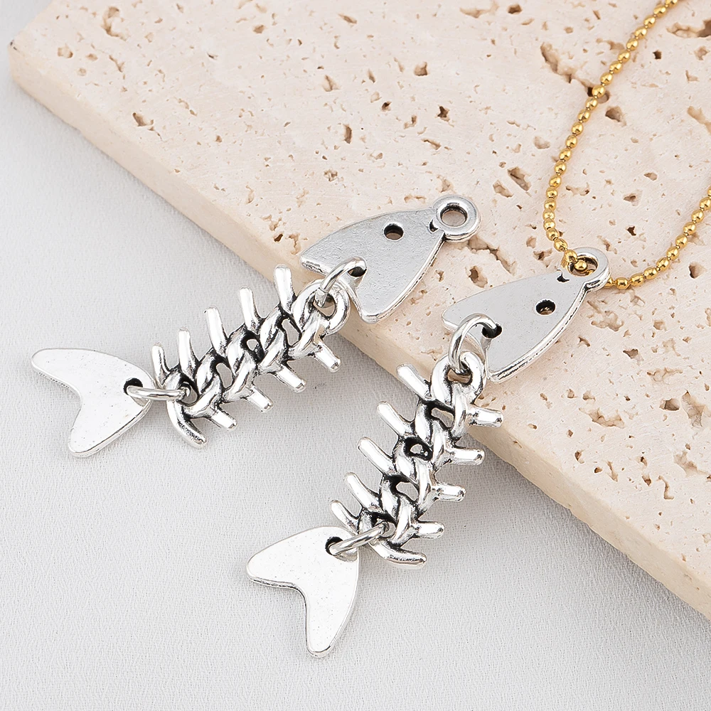 

10pcs 30pcs Silver Color 50x11.5mm 3D Fishbone Charms Fish Pendant Fit DIY Handmade Metal Punk Jewelry Making Finding Supplies