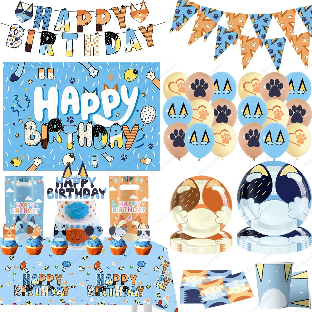 Cartoon Dogs Birthday Party Decoration Party Supplies Plates Cups Napkins Birthday Balloons Blue Dog Theme Birthday Baby Shower