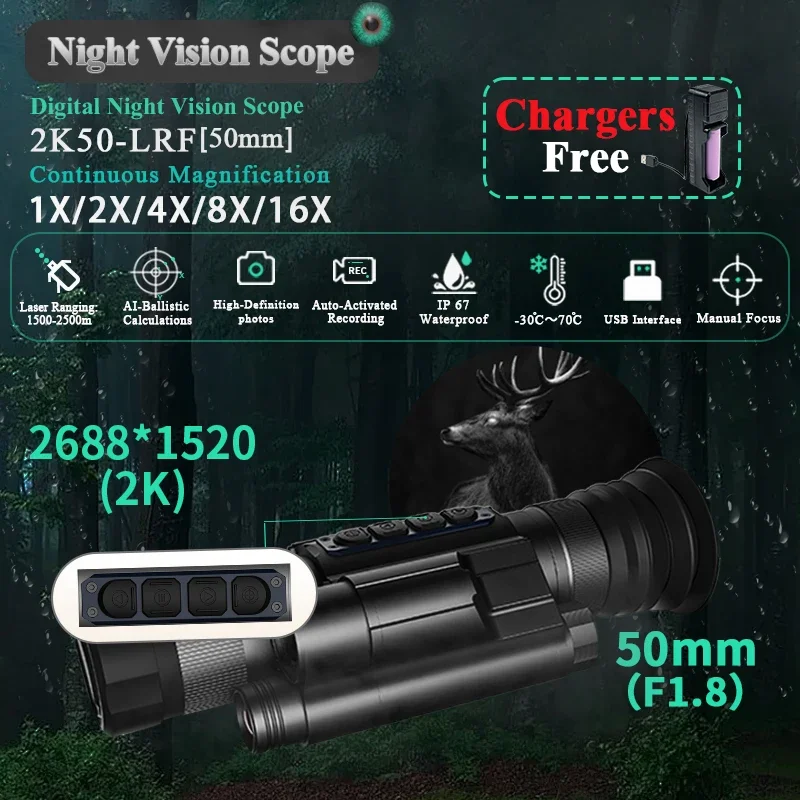 2K infrared night vision goggles  1x 2x 4x 8x 16x scope  monocular russian   camera  ir hybrid calculate distance