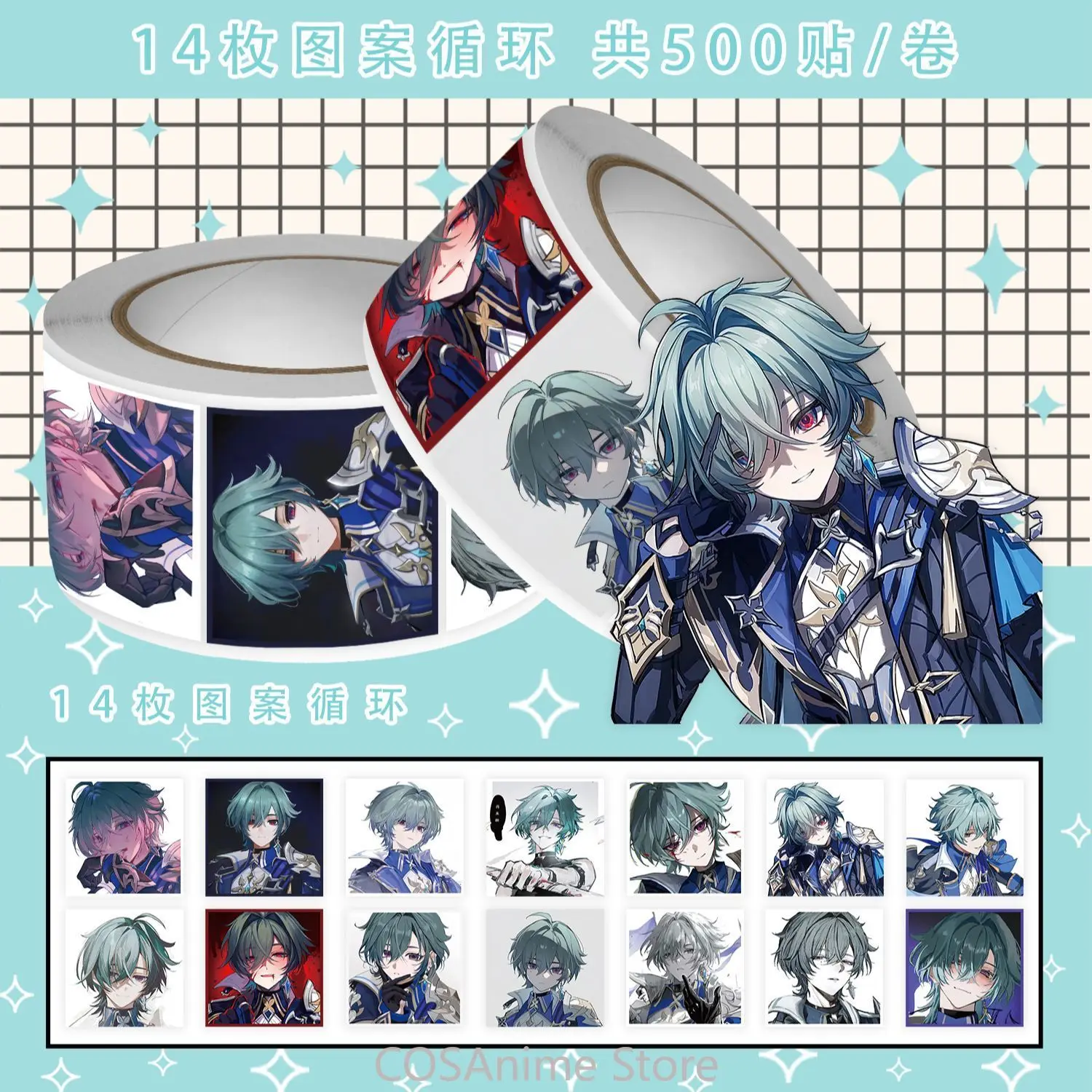 Anime Lohen Genshin Impact Q Version Stickers DIY Laptop Envelope Scrapbook Car Motorcycle Decal Fans Gift 500Pc/Roll view 3