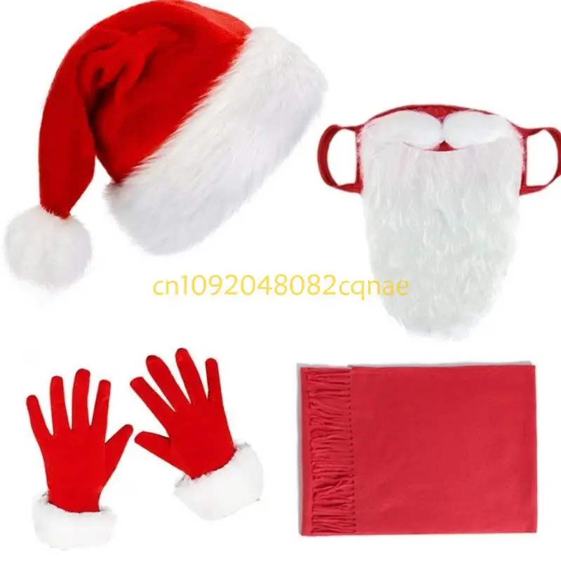 Santa Clauses Costume Santa Suit Adult Scarf Gloves Cowboy Hats Deluxe Santa Clause Christmas Outfit for Holiday Party