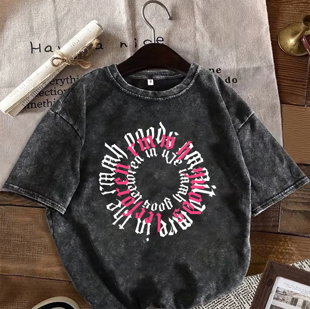 Camiseta de Algodón Vintage Lavado de Moda, Camiseta HOT para Hombre y Mujer, Camiseta Hip Hop Oversize, Camiseta de Manga Corta Streetwear, Camiseta para Mujer