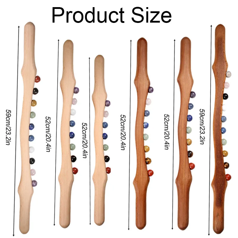 Hout Massage Stick 10 Jade Steen Kralen Massage Roller Houten Trigger Point Massage Tools Voor Rug Lichaam Schrapen Gua Sha Therapie