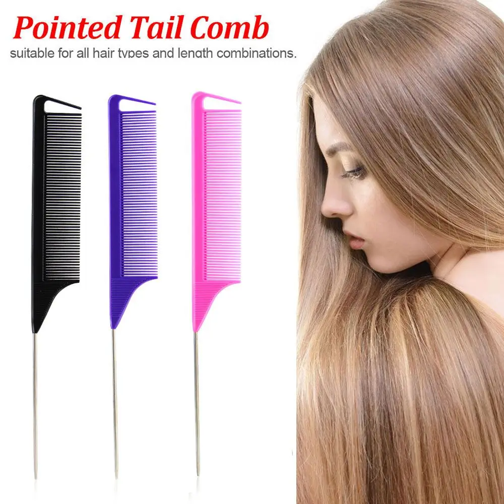 Stainless Steel Straight Anti-static Hairdressing Hair Brush Styling Tool Pin Tail Combs Hair Tail Comb