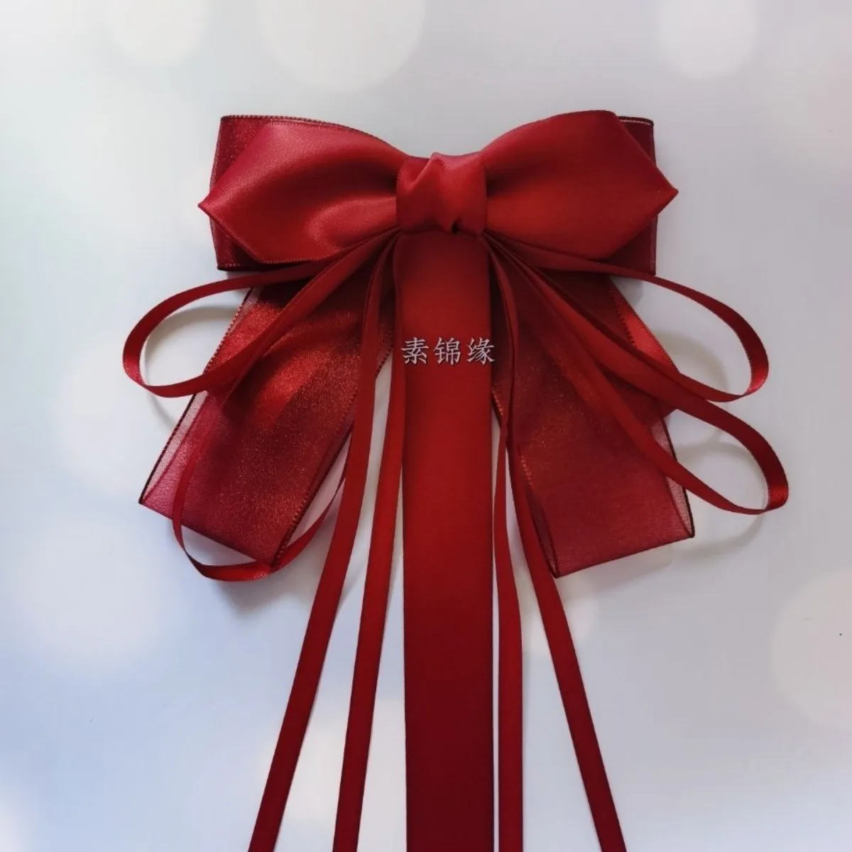 

Винно-красный большой бант, заколка для волос, лента, эфирные аксессуары для волос для девочек, свадебный головной убор для невесты, зажим на спине