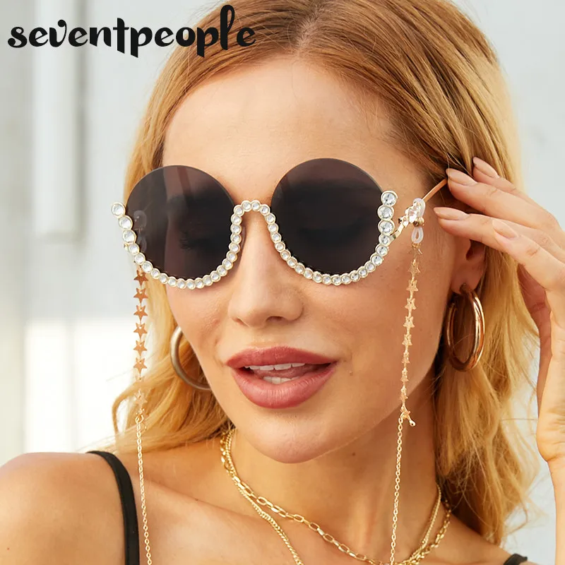 Round Diamond Sunglasses Women 2021 Luxury Brand Fashion Rhinestone Sun Glasses For Female Vintage Crystal Oval Shades Eyewear