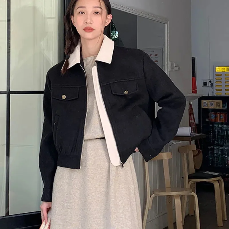 

Black and White Contrasting Lapel Short Jacket For Women 2025 Spring Autumn New Item Temperament Versatile Casual Cardigan Top